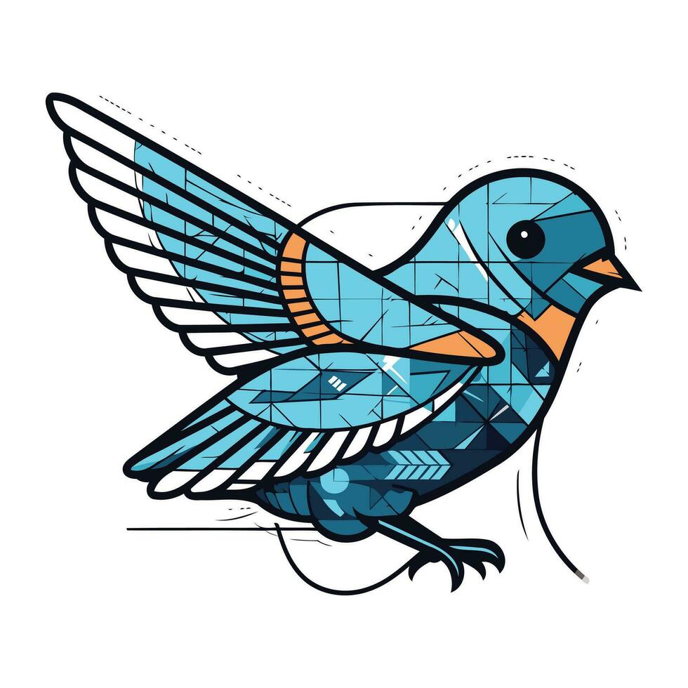 vektor illustration av en blå fågel med vingar och prickar på en vit bakgrund.