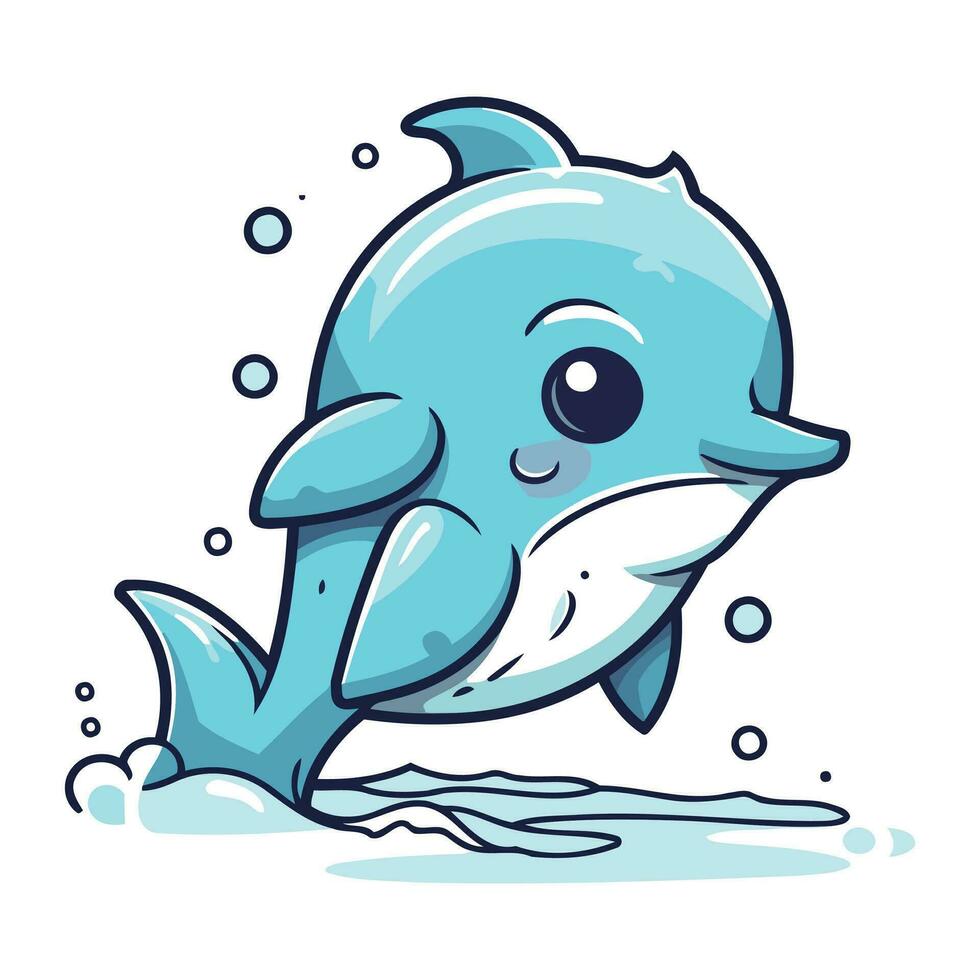 süß Karikatur Delfin Springen aus von das Wasser. Vektor Illustration.