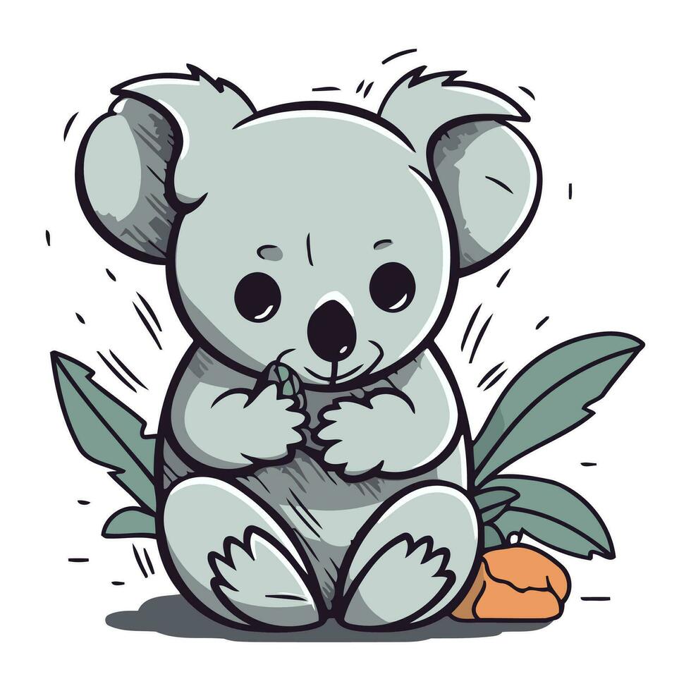 süß Koala Sitzung mit Mandarine. Vektor Illustration.