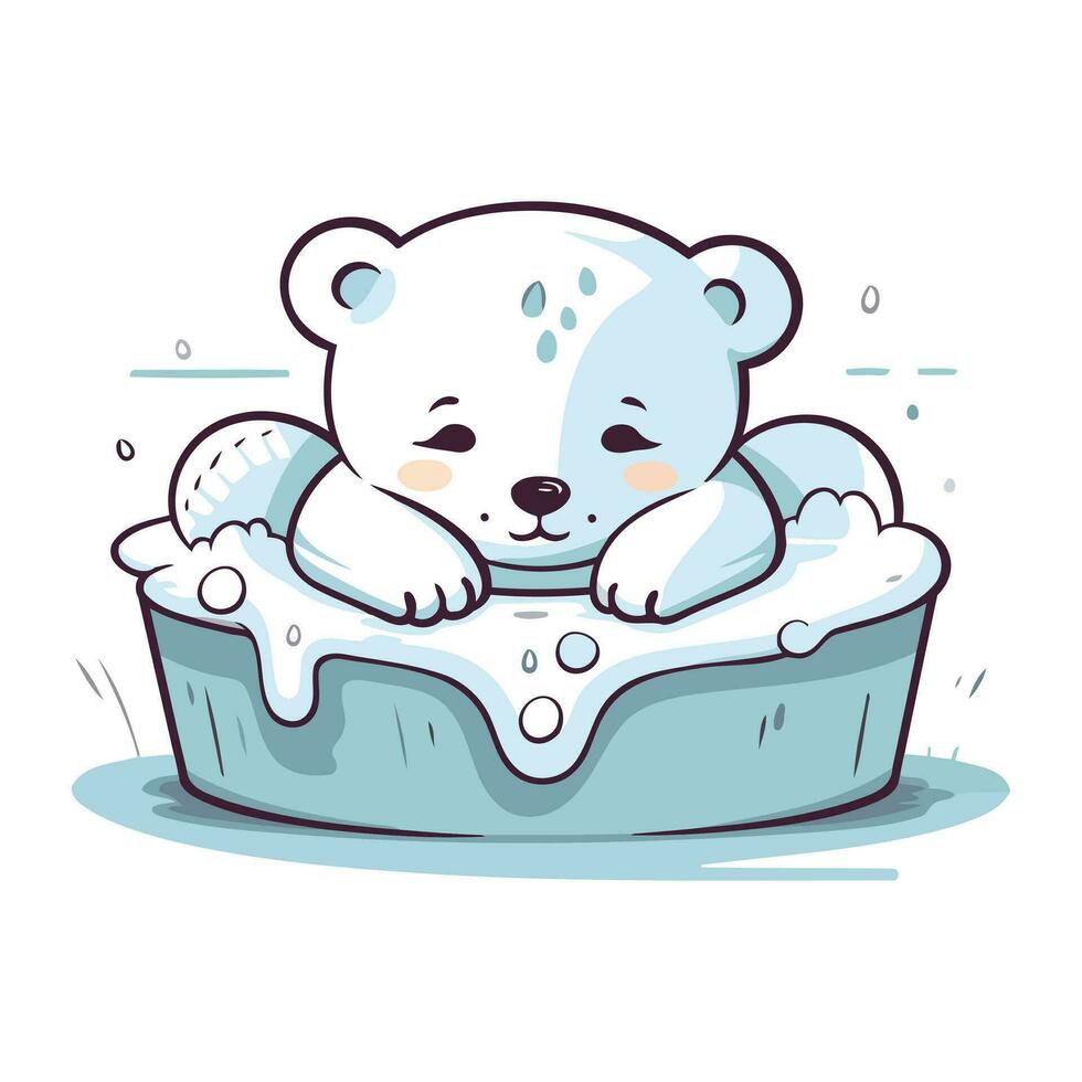 süß Polar- Bär Schlafen auf das Eis Würfel. Vektor Illustration.