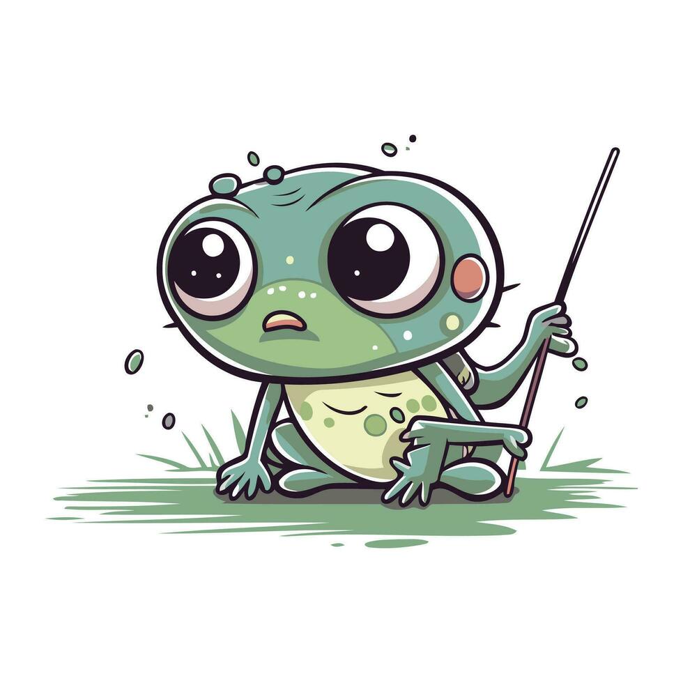 Frosch mit ein Zeiger. süß Karikatur Charakter. Vektor Illustration.