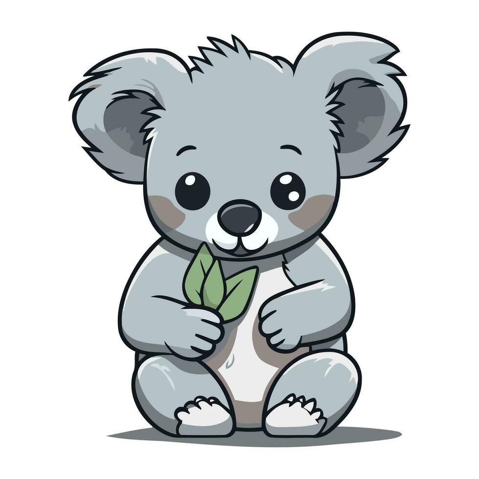 süß Koala halten ein Blatt isoliert auf Weiß Hintergrund Vektor Illustration