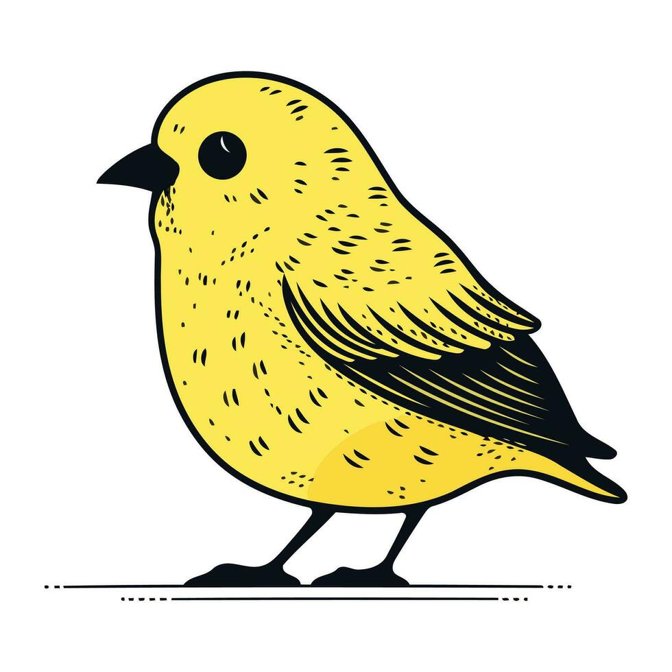 gul fågel isolerat på vit bakgrund. vektor illustration i skiss stil.