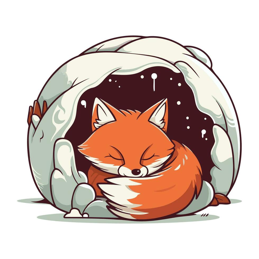 süß Fuchs Schlafen im ein Loch. Vektor Illustration von ein Karikatur Fuchs.