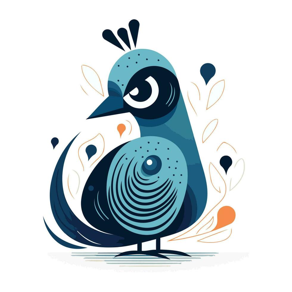 süß Blau Pfau Vogel auf Weiß Hintergrund. Vektor Illustration.
