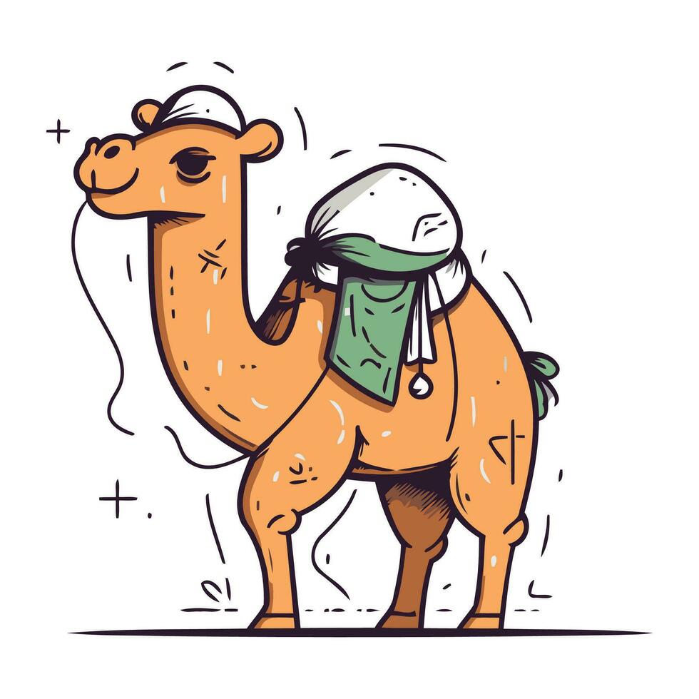 Kamel im ein Hut und Schal. Vektor Illustration im Karikatur Stil.