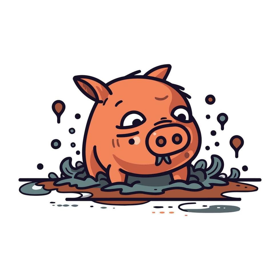 söt tecknad serie gris i en lera pöl. vektor illustration.