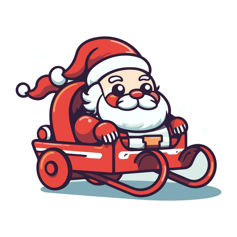 tecknad serie santa claus ridning på en släde. vektor illustration.