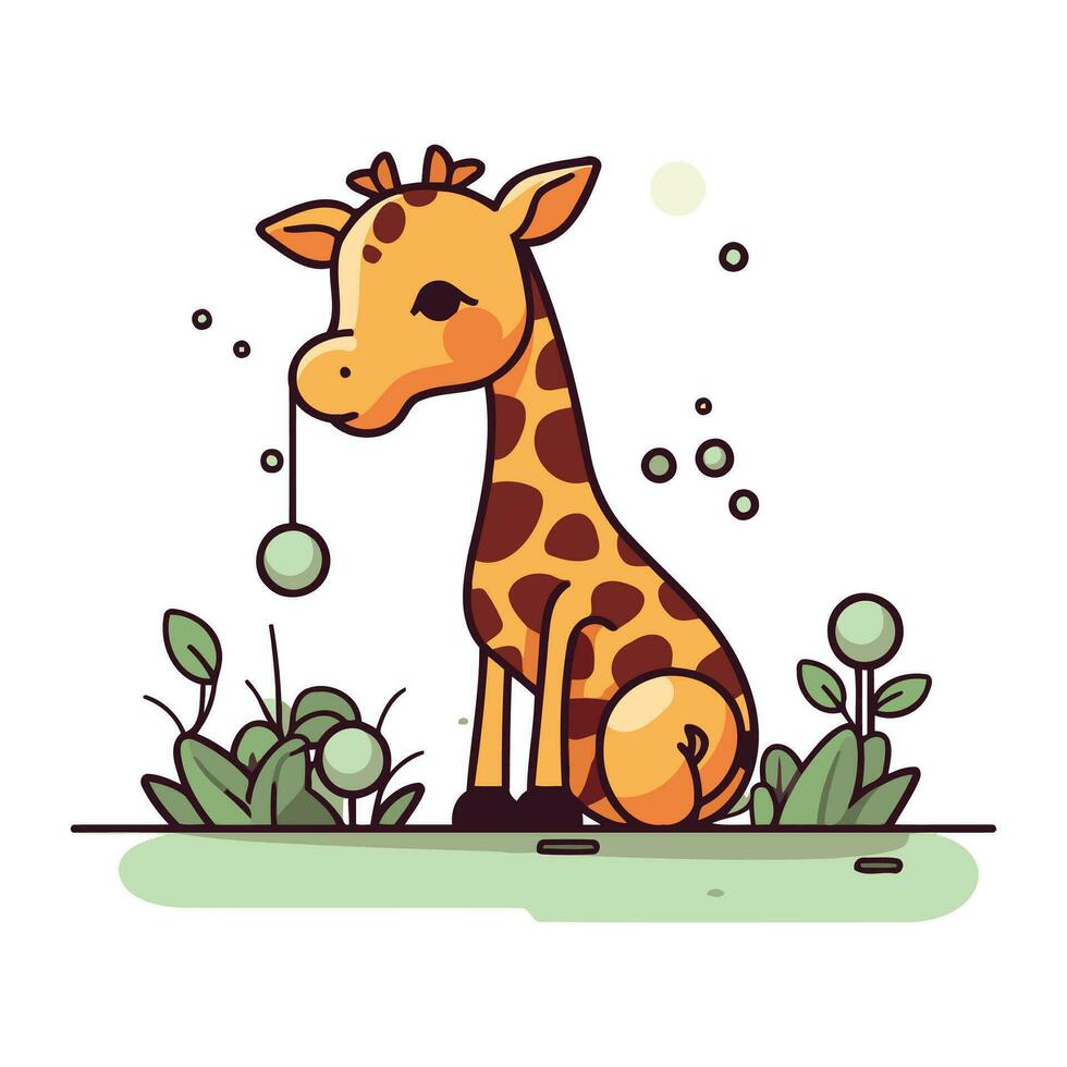 süß Karikatur Giraffe mit Ball. Vektor Illustration im eben Stil.