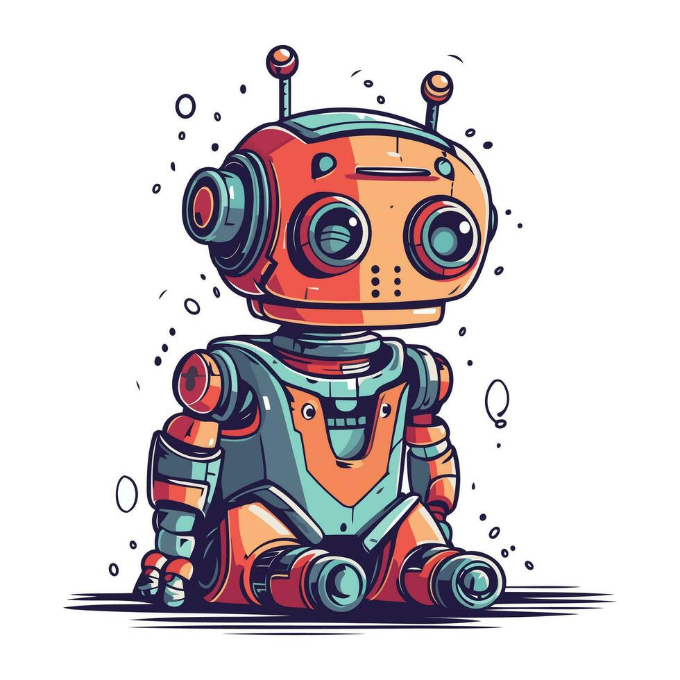 süß Karikatur Roboter. Vektor Illustration. isoliert auf Weiß Hintergrund.