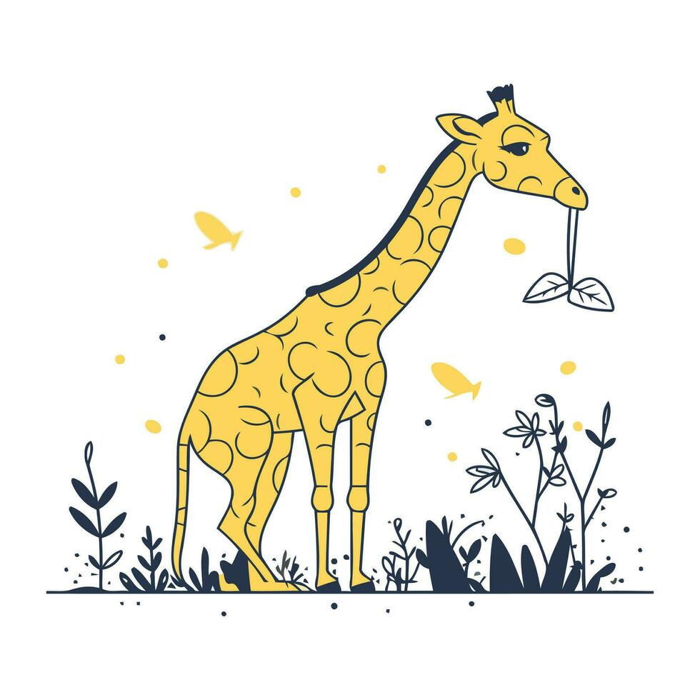 giraff i de djungel. hand dragen vektor illustration i tecknad serie stil.