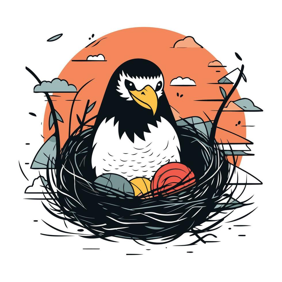 Adler im das Nest. Vektor Illustration im ein eben Stil.