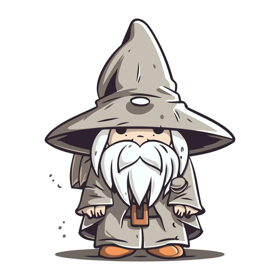 Karikatur Illustration von ein Magier im ein Hut mit ein Bart. vektor