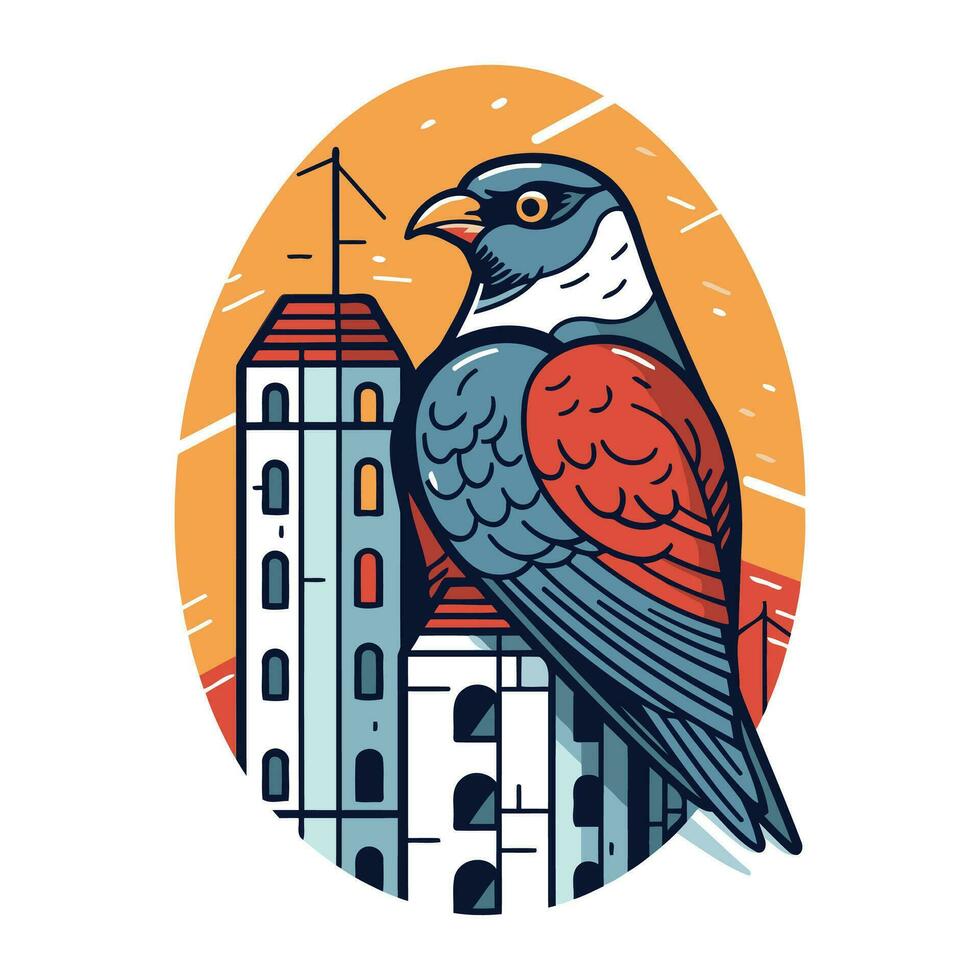 bunt Vektor Illustration von ein Vogel auf ein Hintergrund von das Stadt.