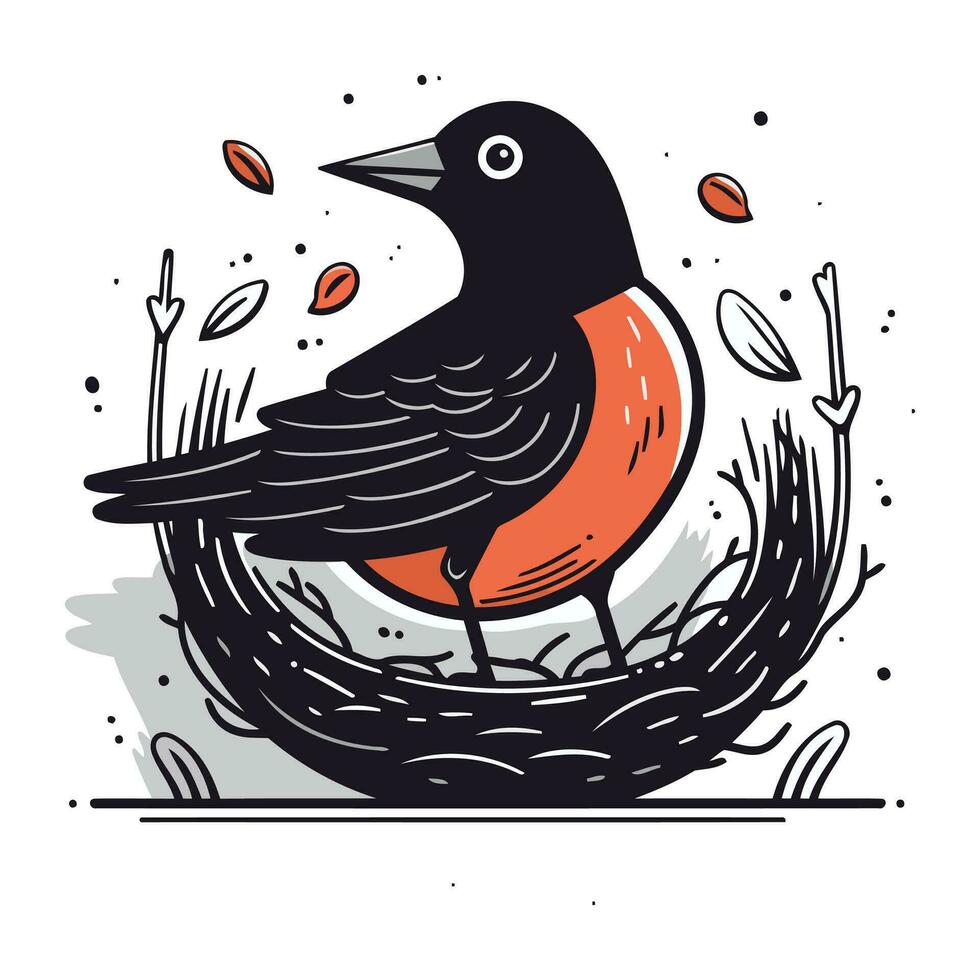 Hand gezeichnet Vektor Illustration von ein Robin Sitzung im ein Nest.
