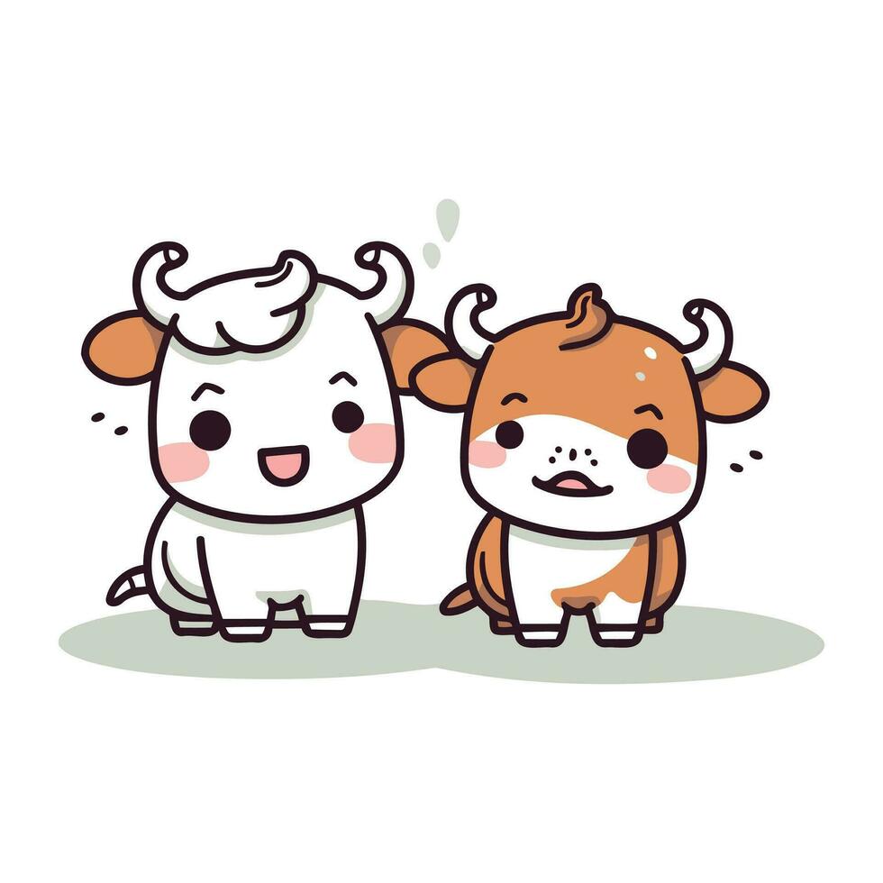 Kuh und Stier Karikatur süß Tier Vektor Illustration. Kuh und Kuh Karikatur Charakter