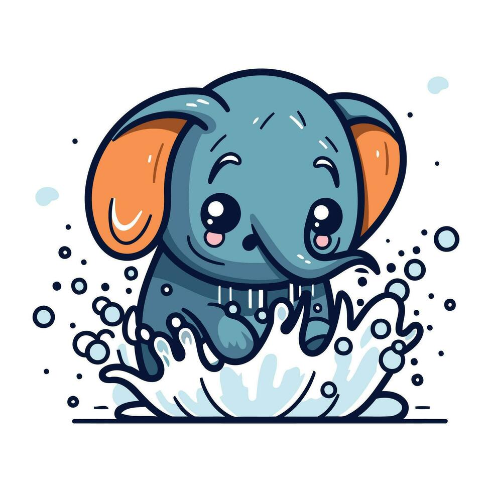 süß wenig Elefant mit spritzt von Wasser. Vektor Illustration.