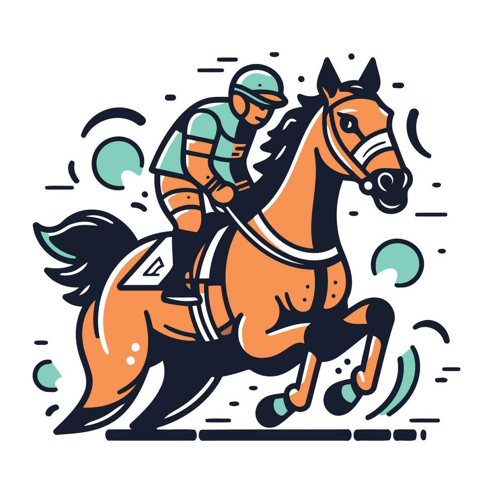 Pferd Jockey. Pferdesport Sport. Vektor Illustration.