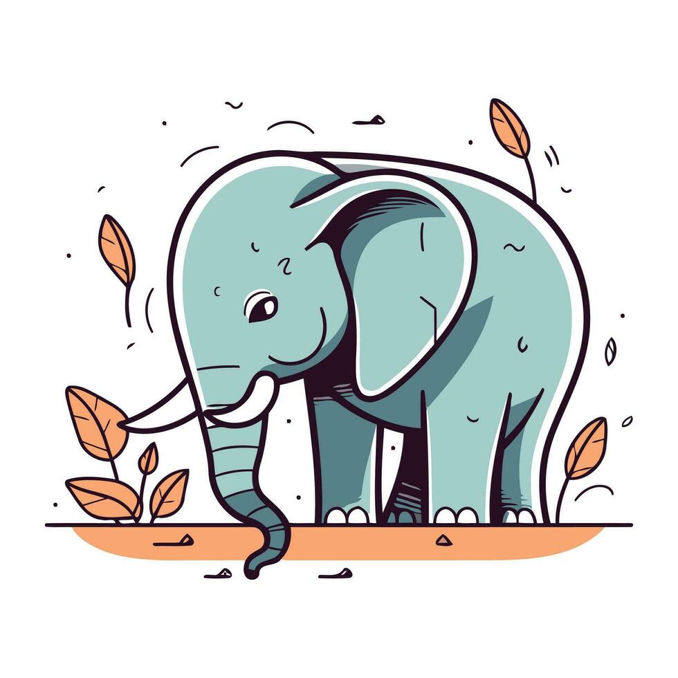 vektor illustration av ett elefant stående på de jord och äter löv.
