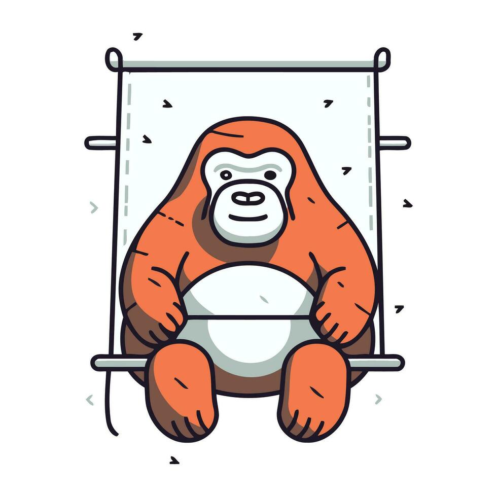 Orang-Utan Sitzung auf ein schwingen. Vektor Illustration im Karikatur Stil.