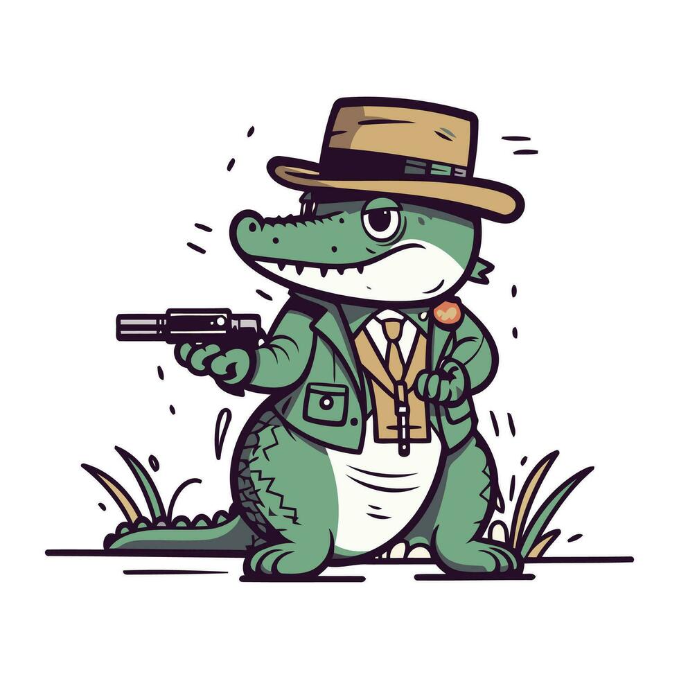Krokodil mit ein Gewehr im seine Hand. Vektor Illustration