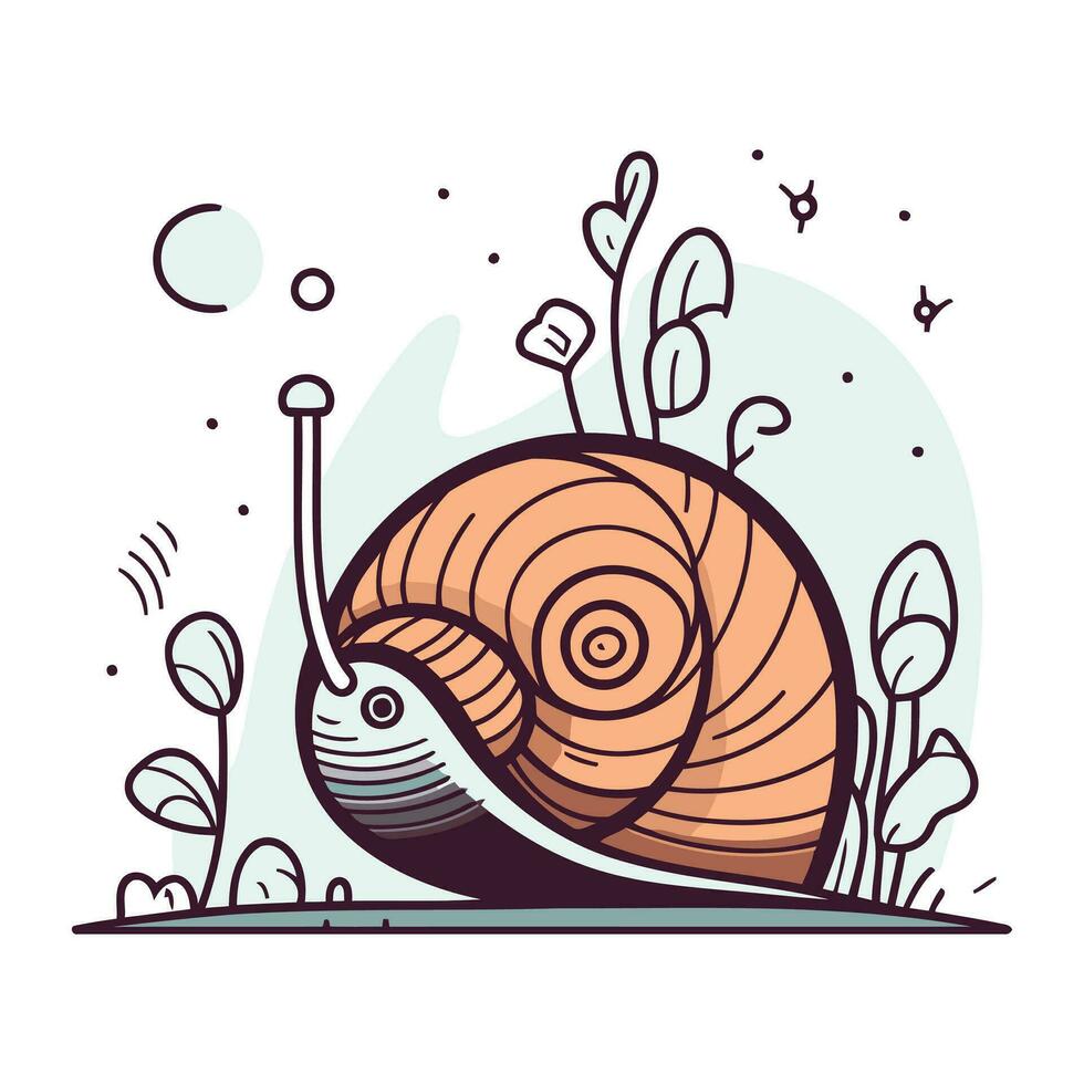 Schnecke im das Garten. Vektor Illustration im Linie Kunst Stil.