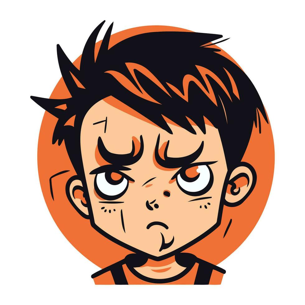 wütend Junge Karikatur Vektor Illustration. emotional Gesicht von ein Junge.
