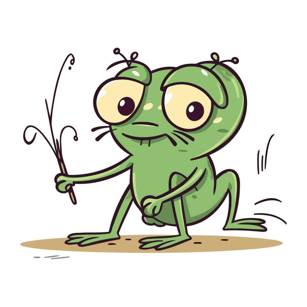 Frosch mit ein Speer im seine Hand. Karikatur Vektor Illustration.