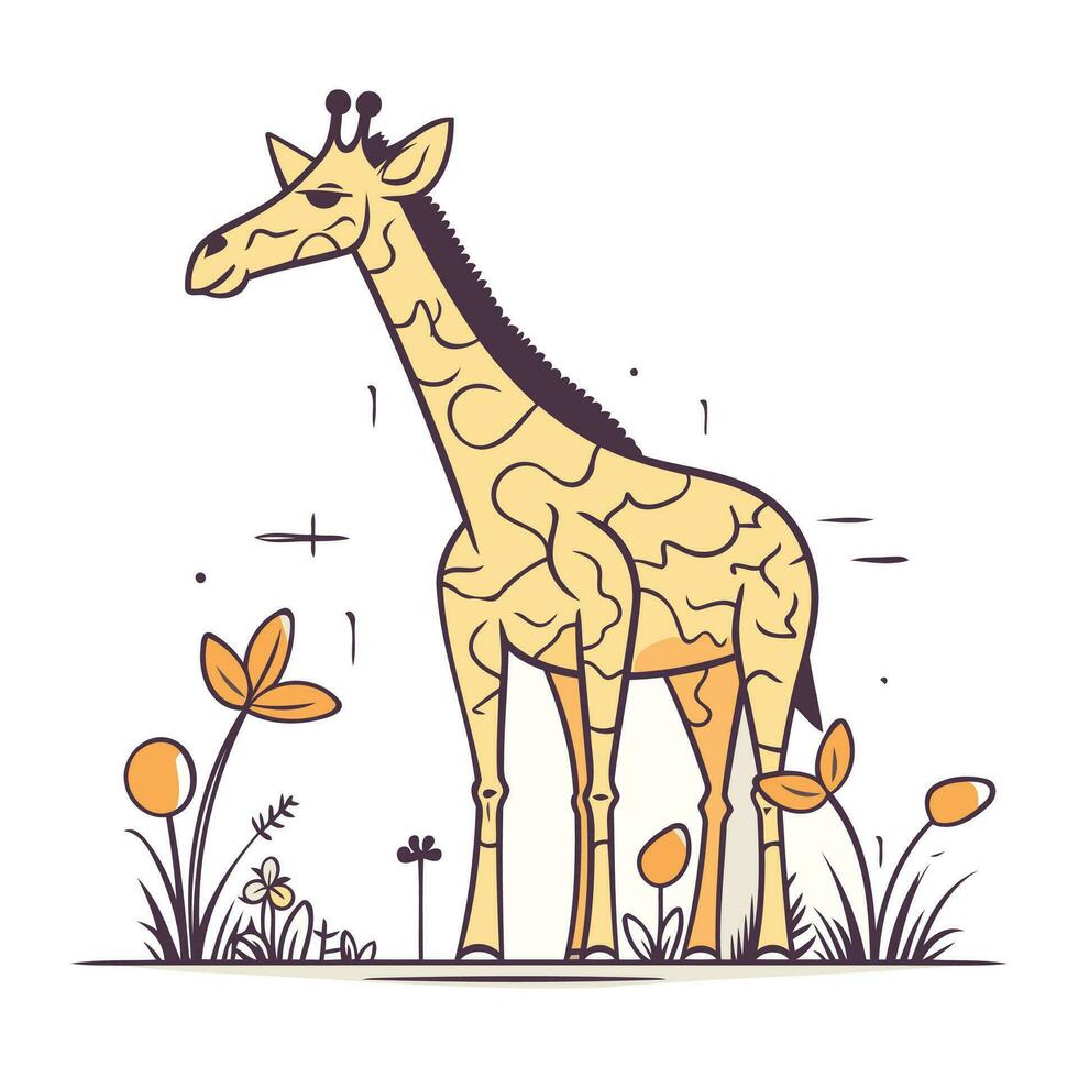 giraff i de parkera. vektor illustration. tecknad serie stil.