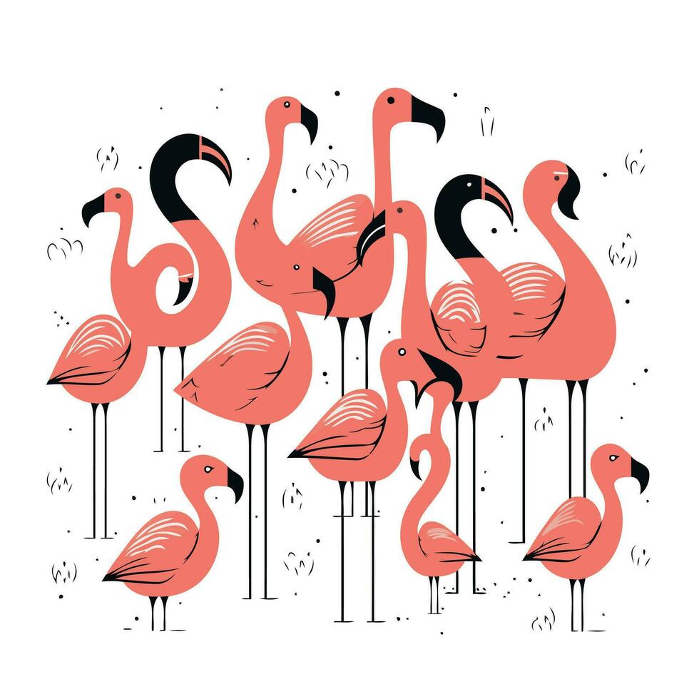 Flamingos. Vektor Hand gezeichnet Illustration im Karikatur Stil.