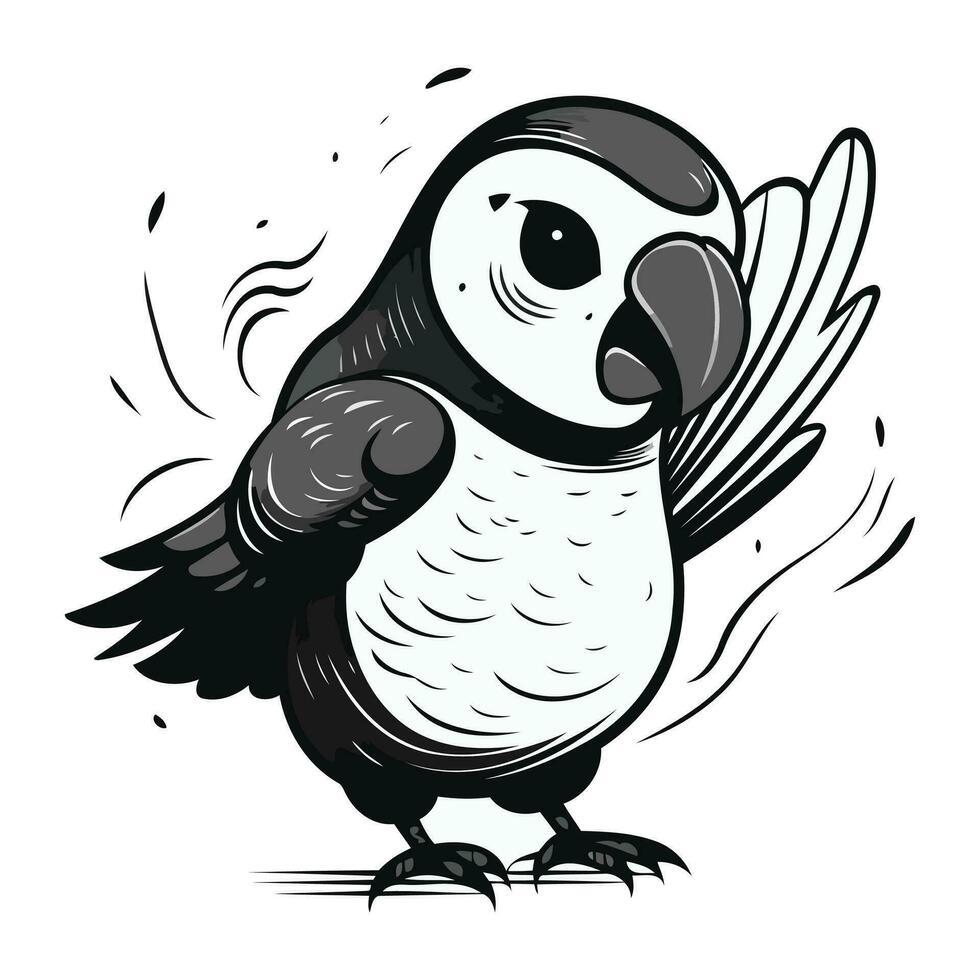 svart och vit vektor illustration av en papegoja på en vit bakgrund