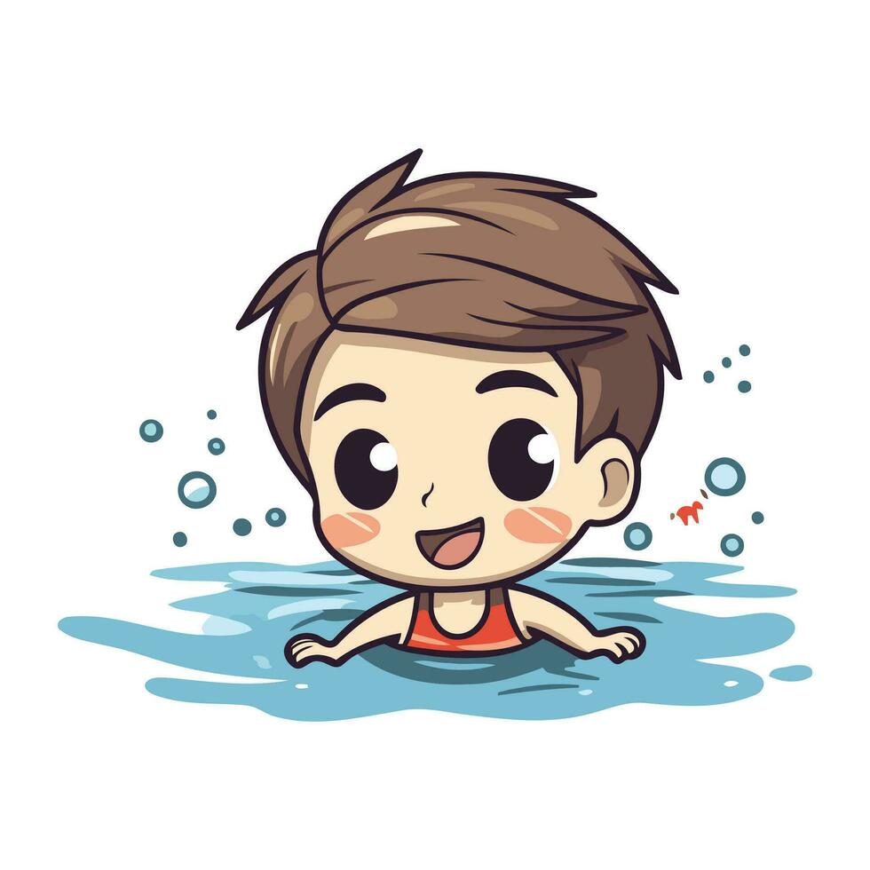 Illustration von ein süß wenig Junge Schwimmen im das Schwimmbad vektor