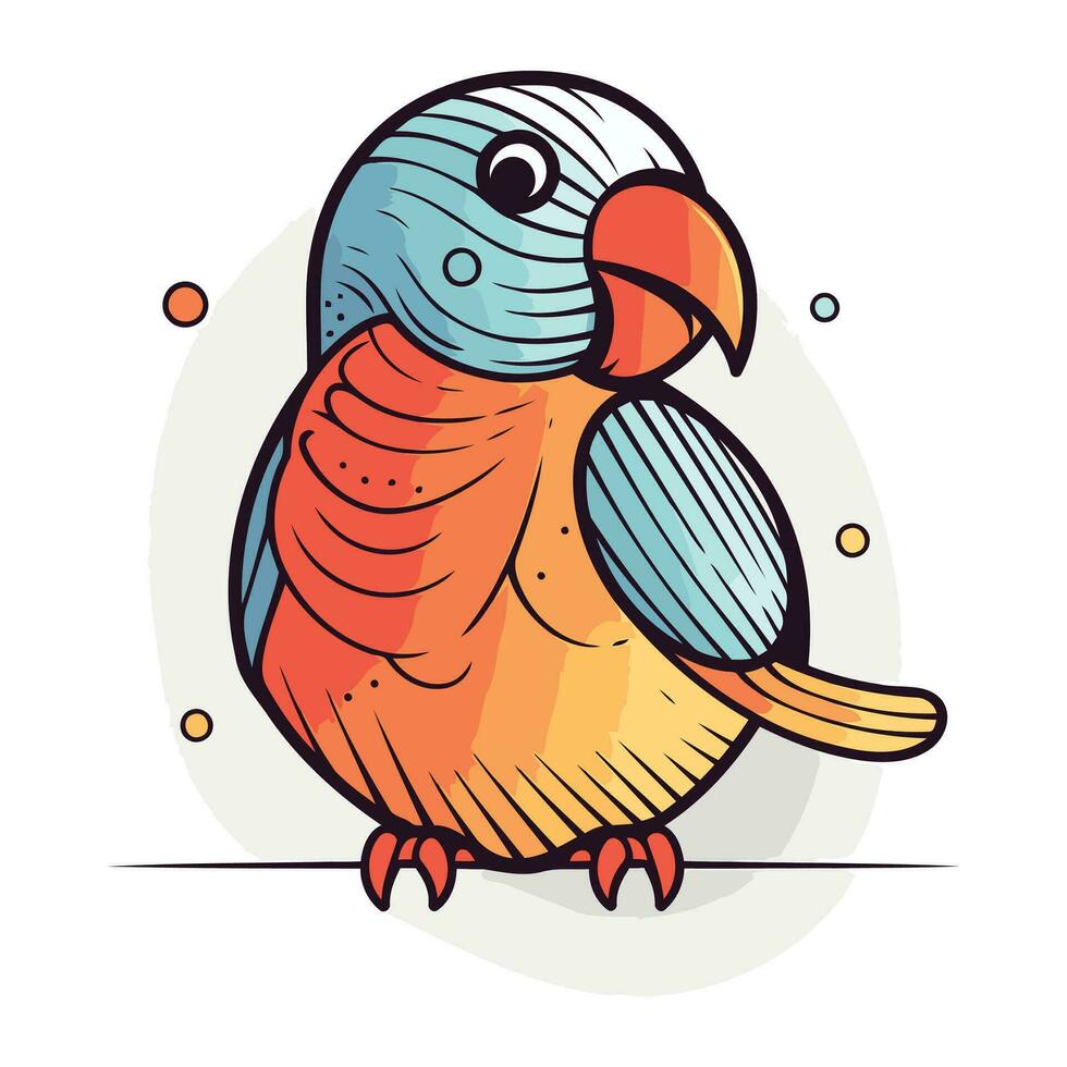 vektor illustration av söt papegoja. färgrik klotter ikon.