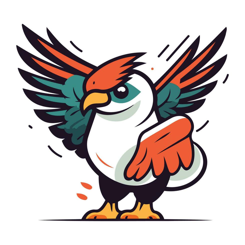 Örn tecknad serie maskot. vektor illustration av en fågel med vingar spridning.