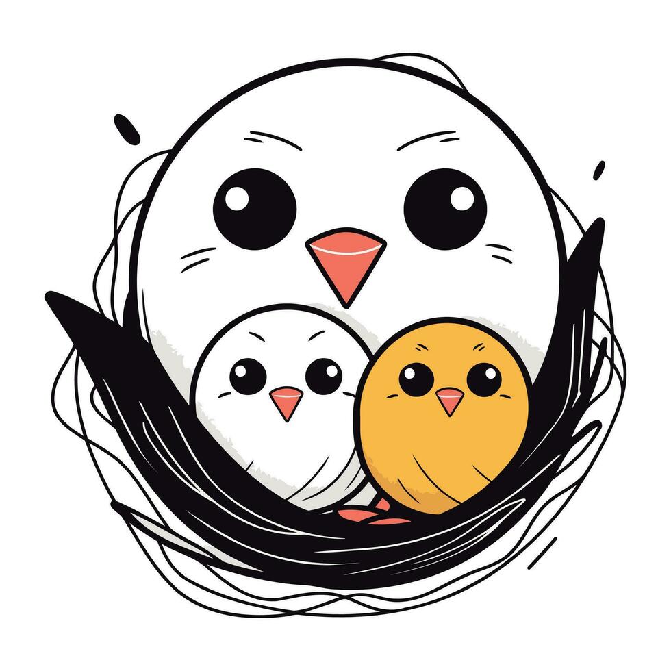 Illustration von ein süß Küken und ihr Mutter im ein Nest. vektor