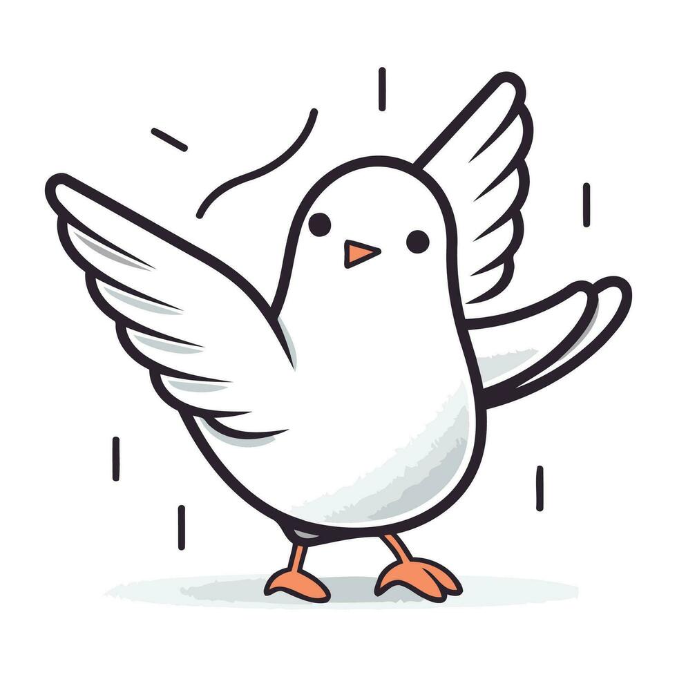 süß Weiß Taube fliegend. Karikatur Gekritzel Vektor Illustration.