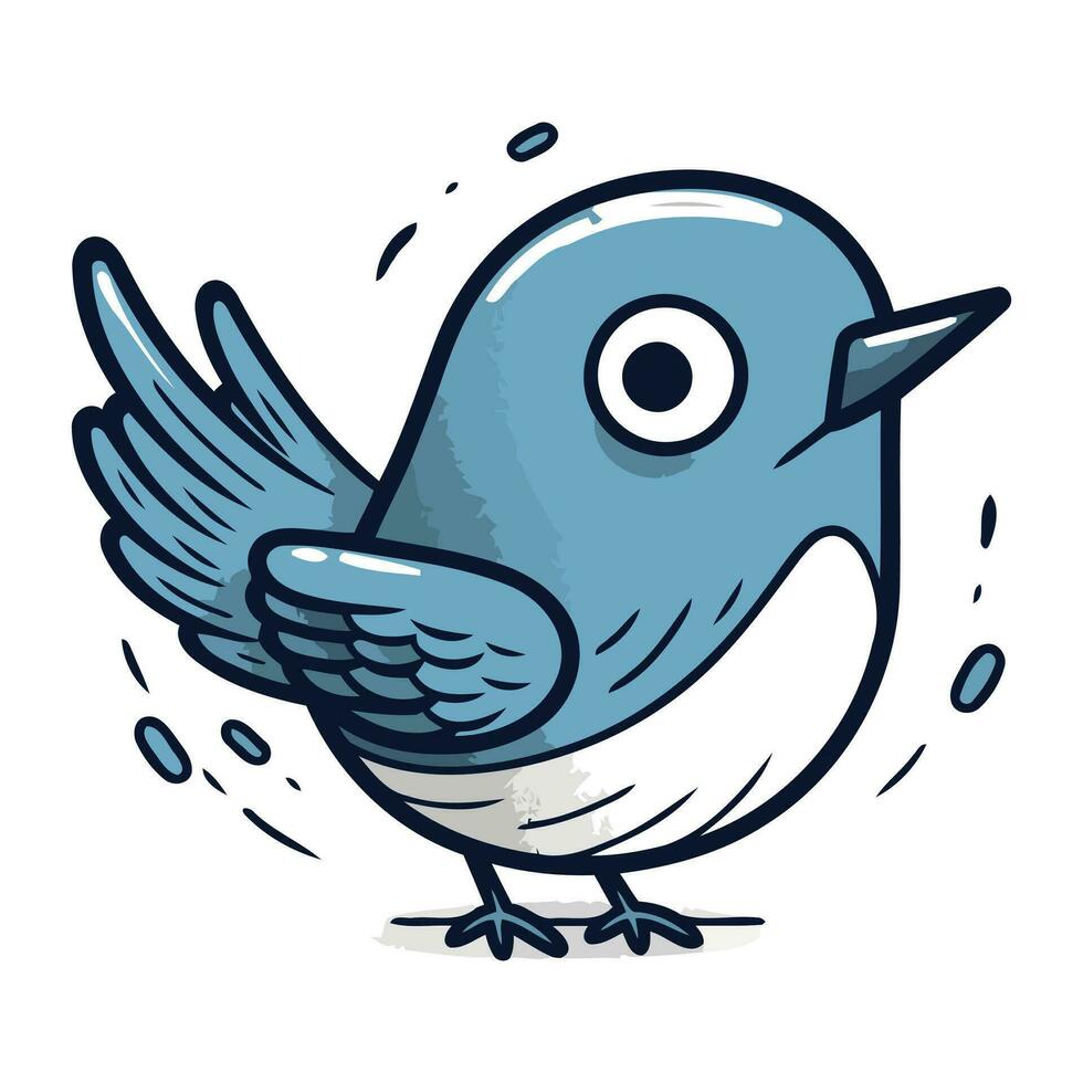 vektor illustration av en söt tecknad serie blå fågel. isolerat på vit bakgrund.