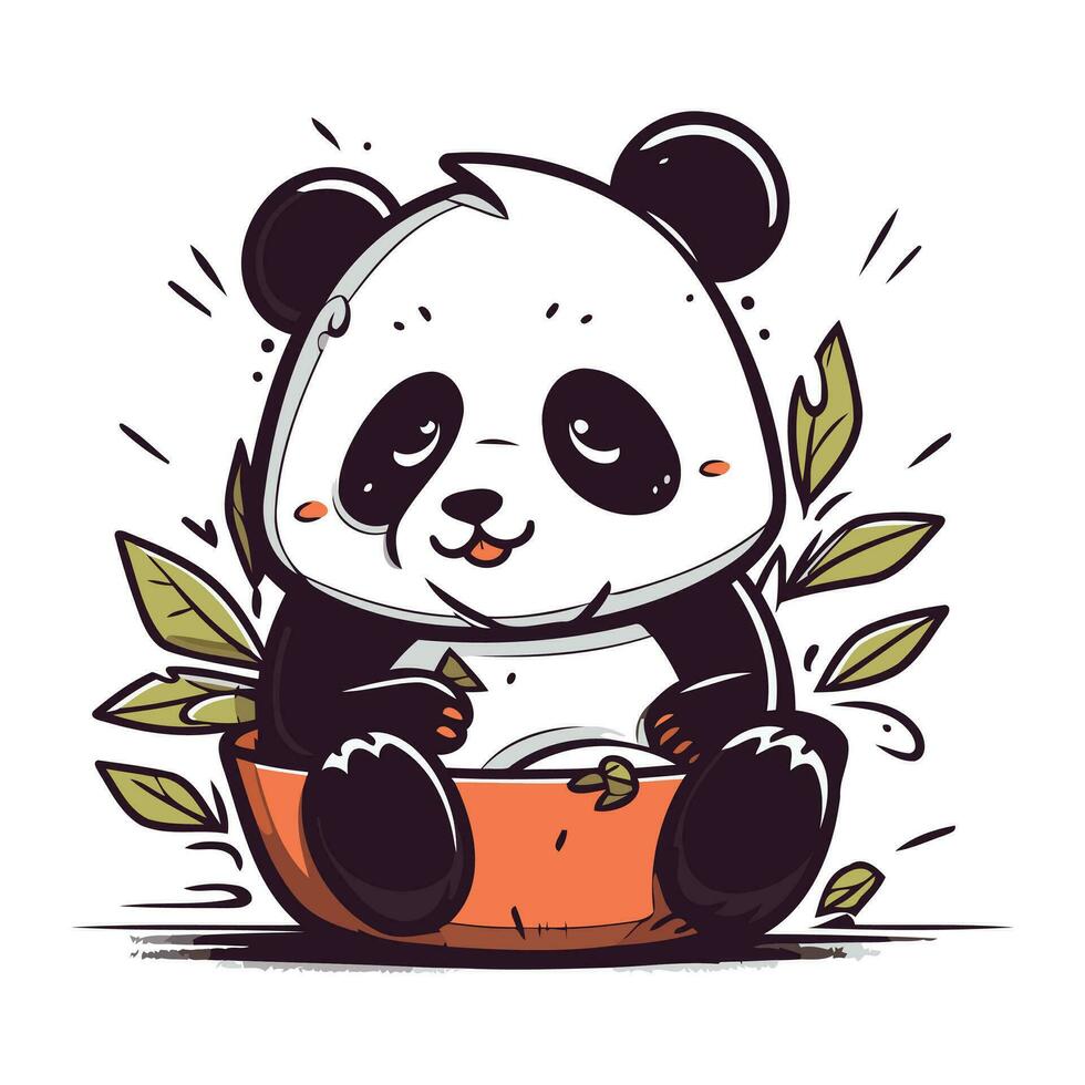 süß Panda Bär Sitzung auf das Topf. Vektor Illustration.