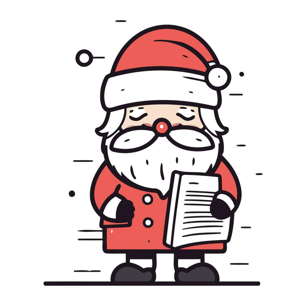 Santa claus mit Buch. Vektor Illustration im ein linear Stil auf Weiß Hintergrund.