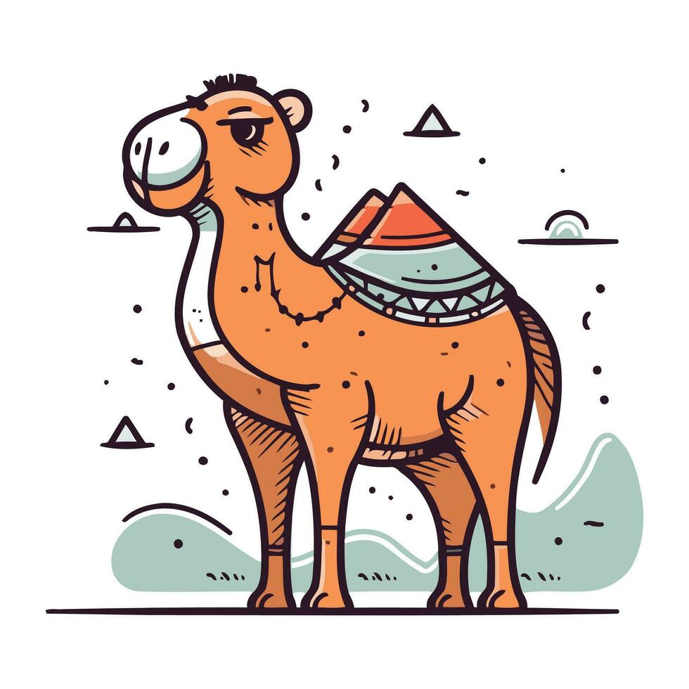 süß Kamel im das Wüste. Vektor Illustration im eben Stil.