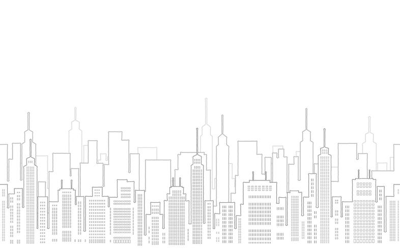 Sömlös stadsbildsritning med skyskrapor. vektor