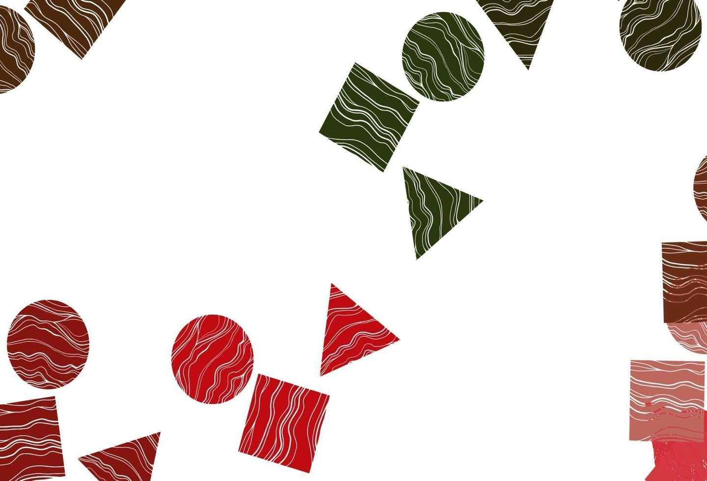 hellgrüner, roter Vektorhintergrund mit Dreiecken, Kreisen, Würfeln. vektor