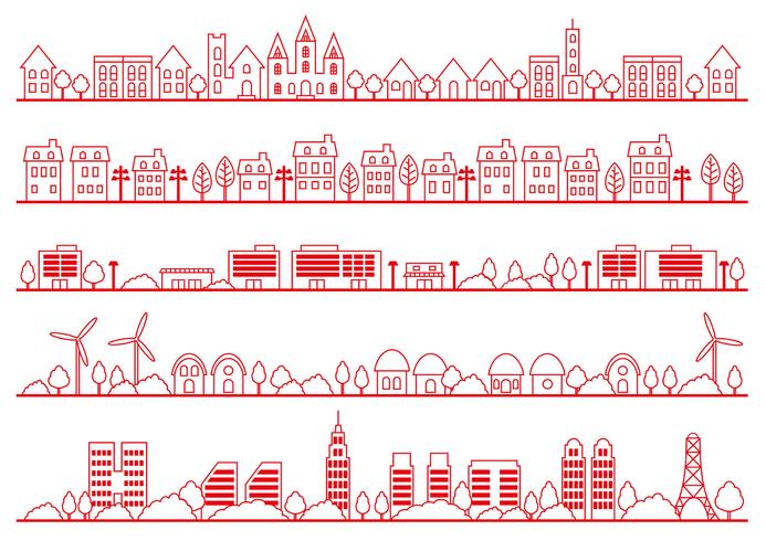 Einfacher Stadtbildzeichnungssatz, Vektorillustration. vektor