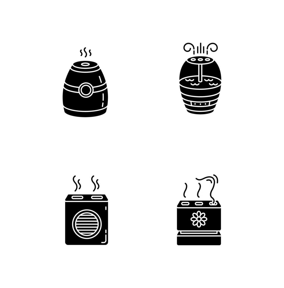 Luftreiniger verschiedene schwarze Glyphensymbole auf weißem Raum vektor