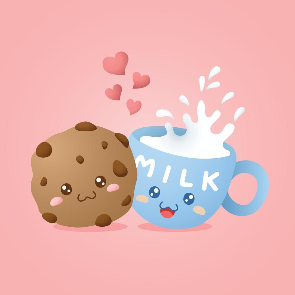 süßer kawaii Cookie und Milchcharakter vektor