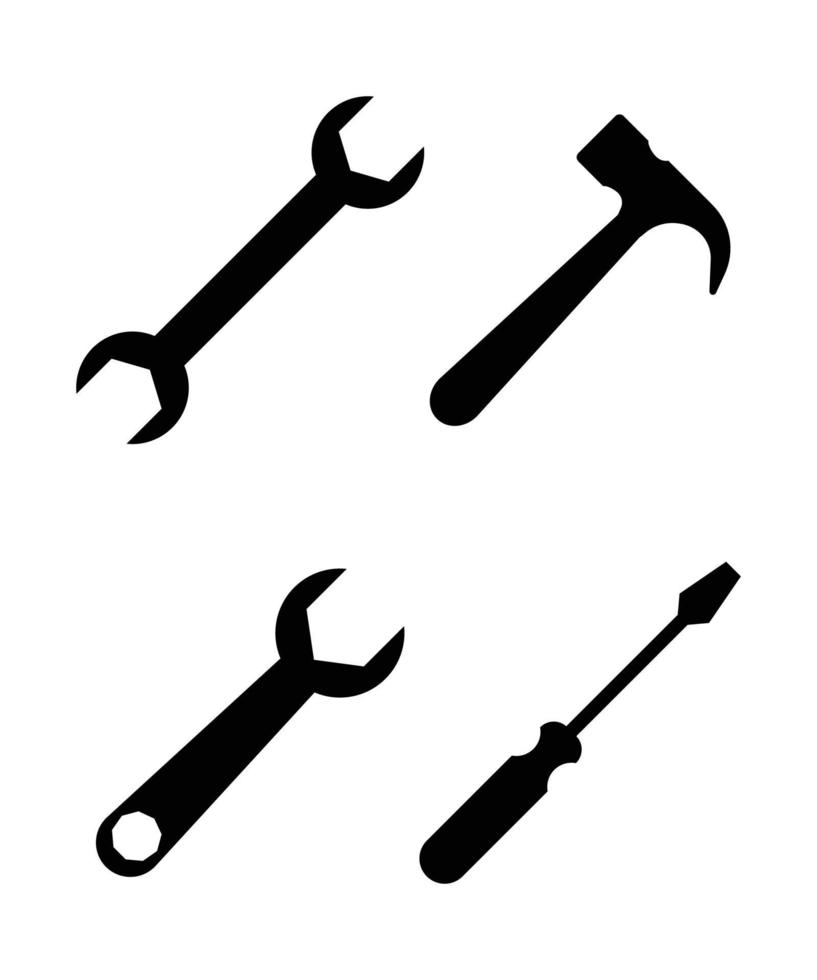 Service-Symbole setzen Hammer, Schraubendreher, Schraubenschlüssel, Schraubenschlüssel-Symbol, Reparatur vektor