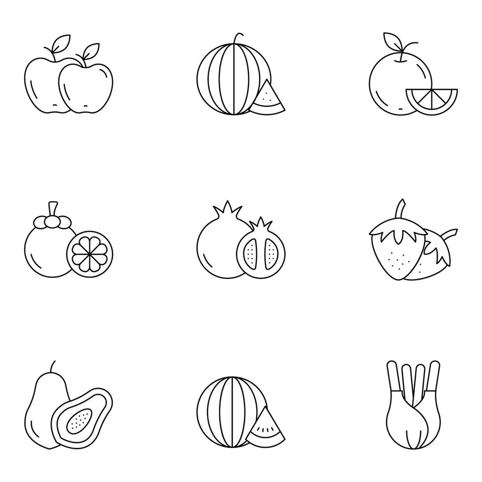 Obst und Gemüse dünne Linie Icons Sets vektor