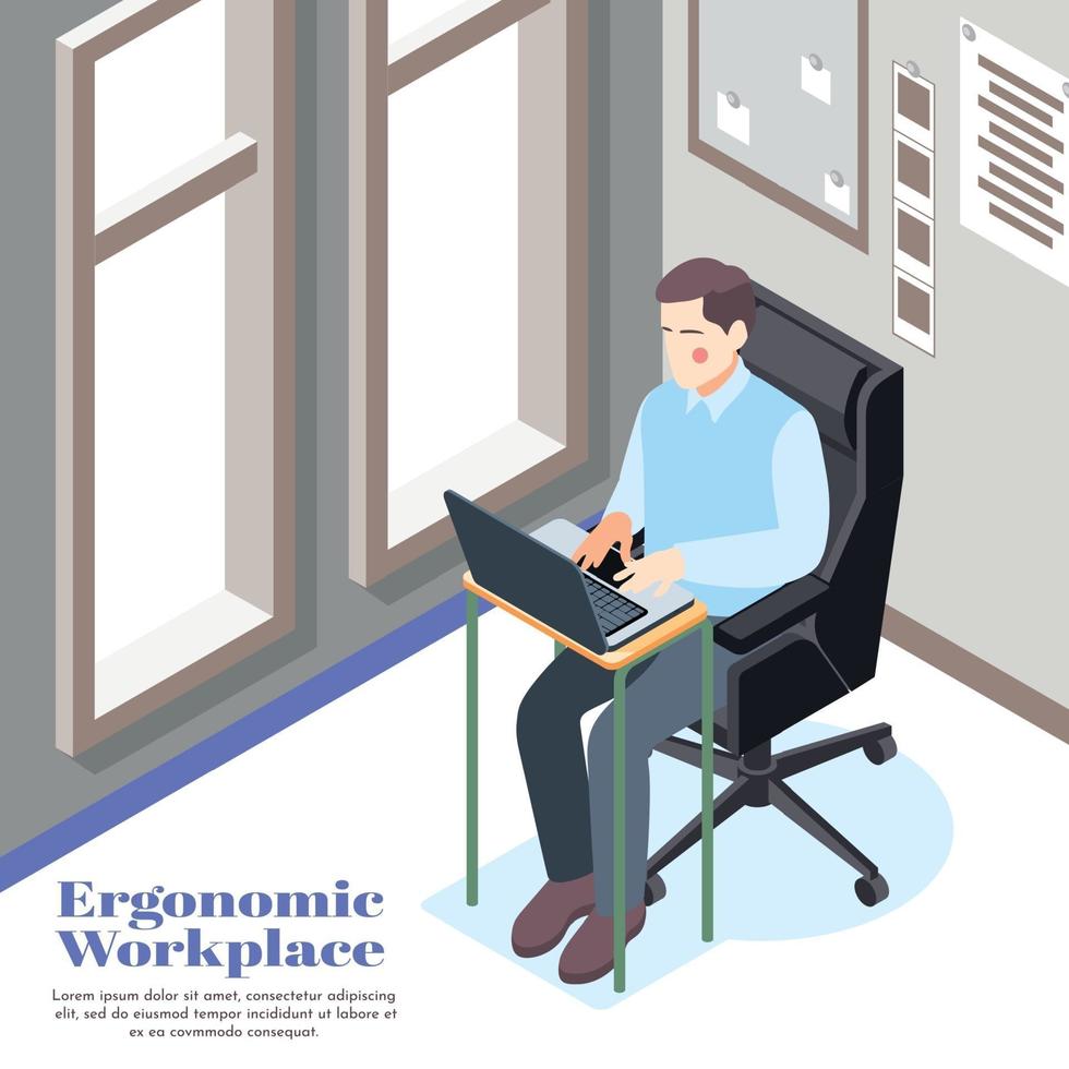 ergonomische isometrische zusammensetzung am arbeitsplatz vektor