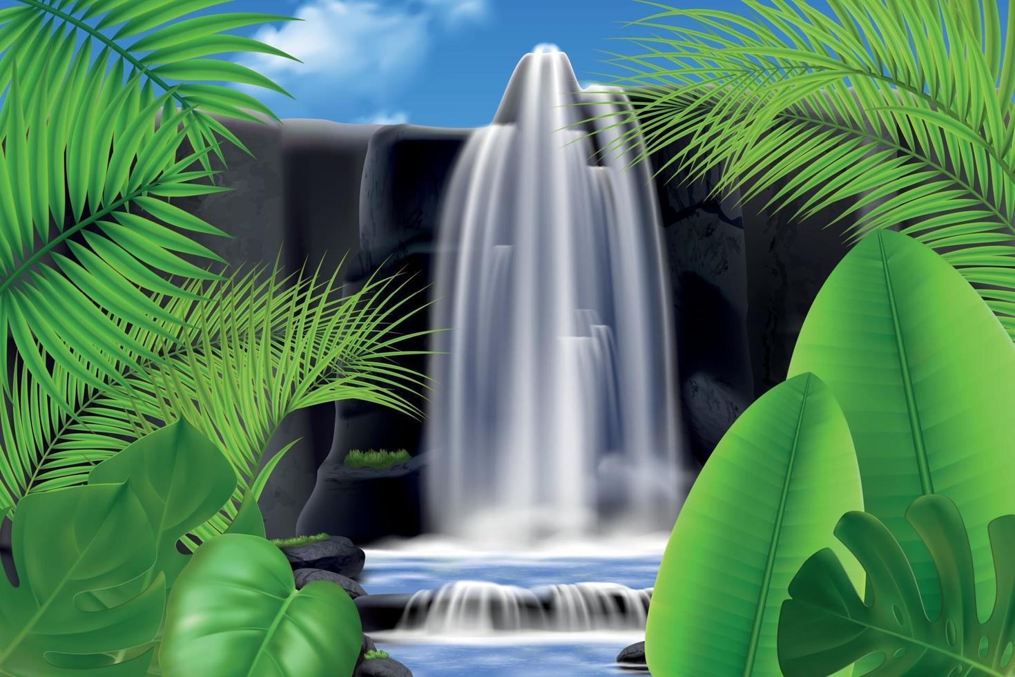 exotisk vattenfall realistisk bakgrund vektor