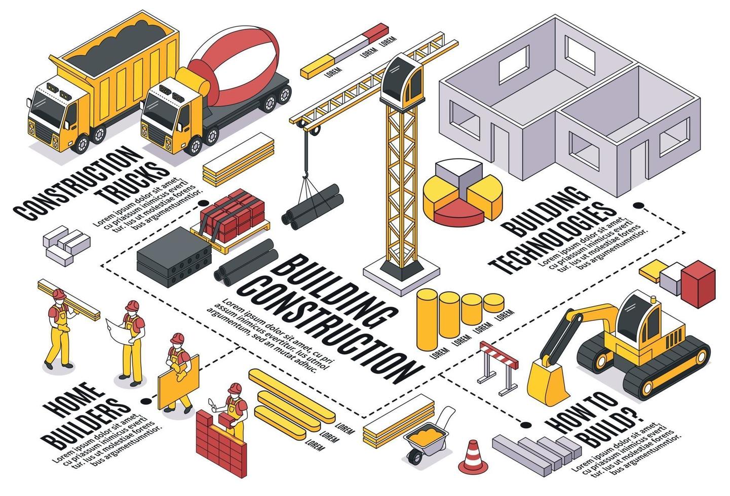 isometrische Builder-Flussdiagrammzusammensetzung vektor